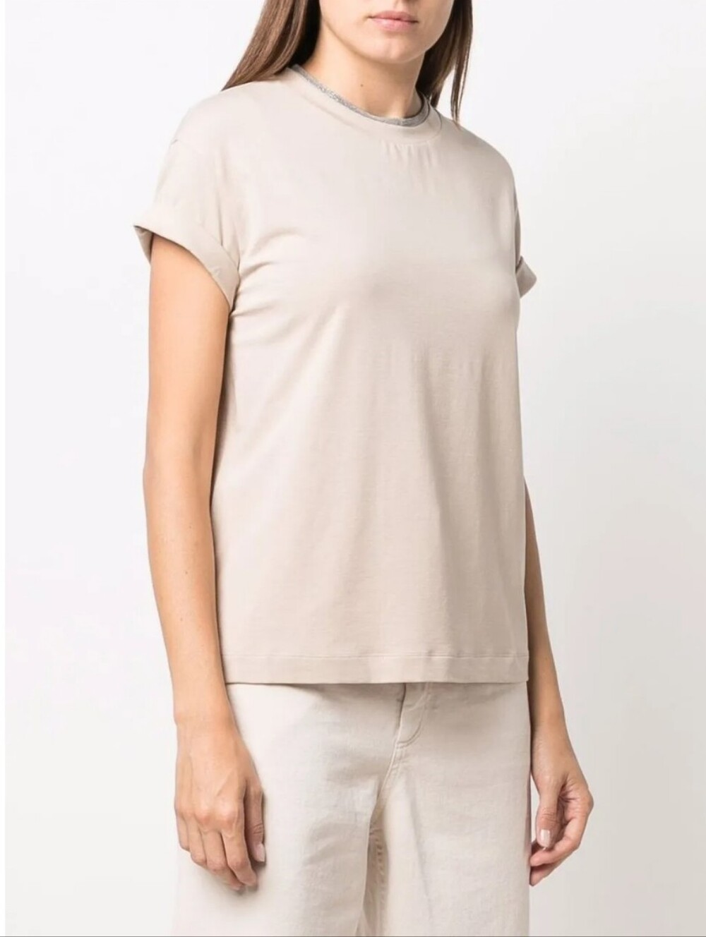 Brunello Cucinellicontrast-trim T-shirt TAN